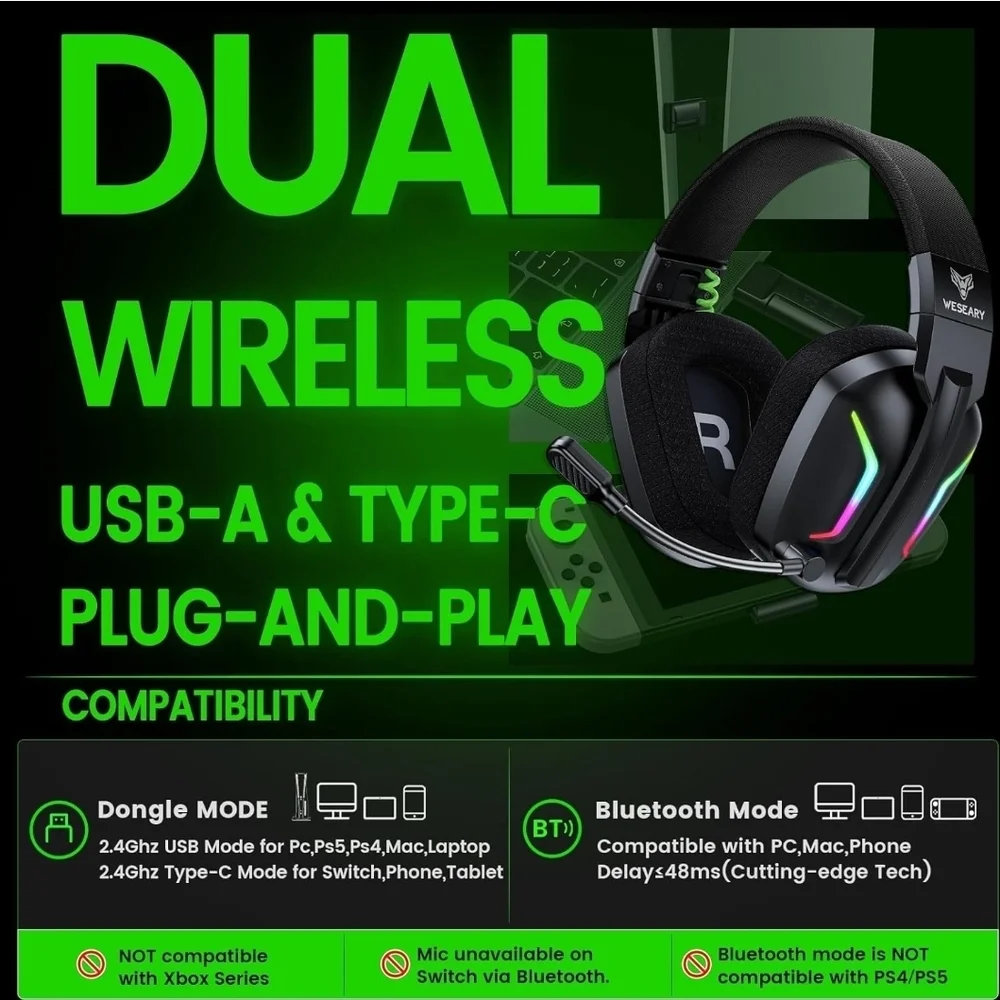 Black Gaming Headset with RGB Lights